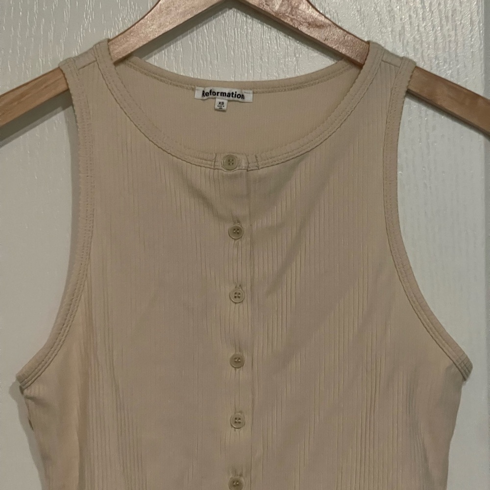 Reformation Soft Cream Ribbed Button Tank - Picture 3 of 8